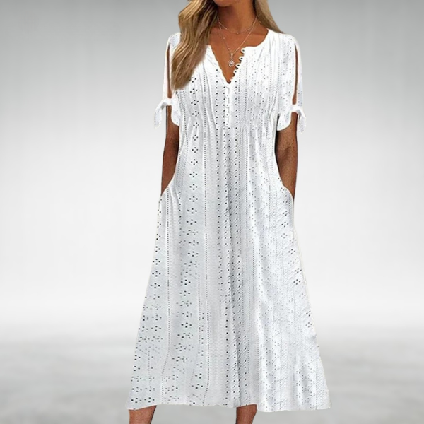 Natalie Light Blue Eyelet Summer Dress - Elena Harper