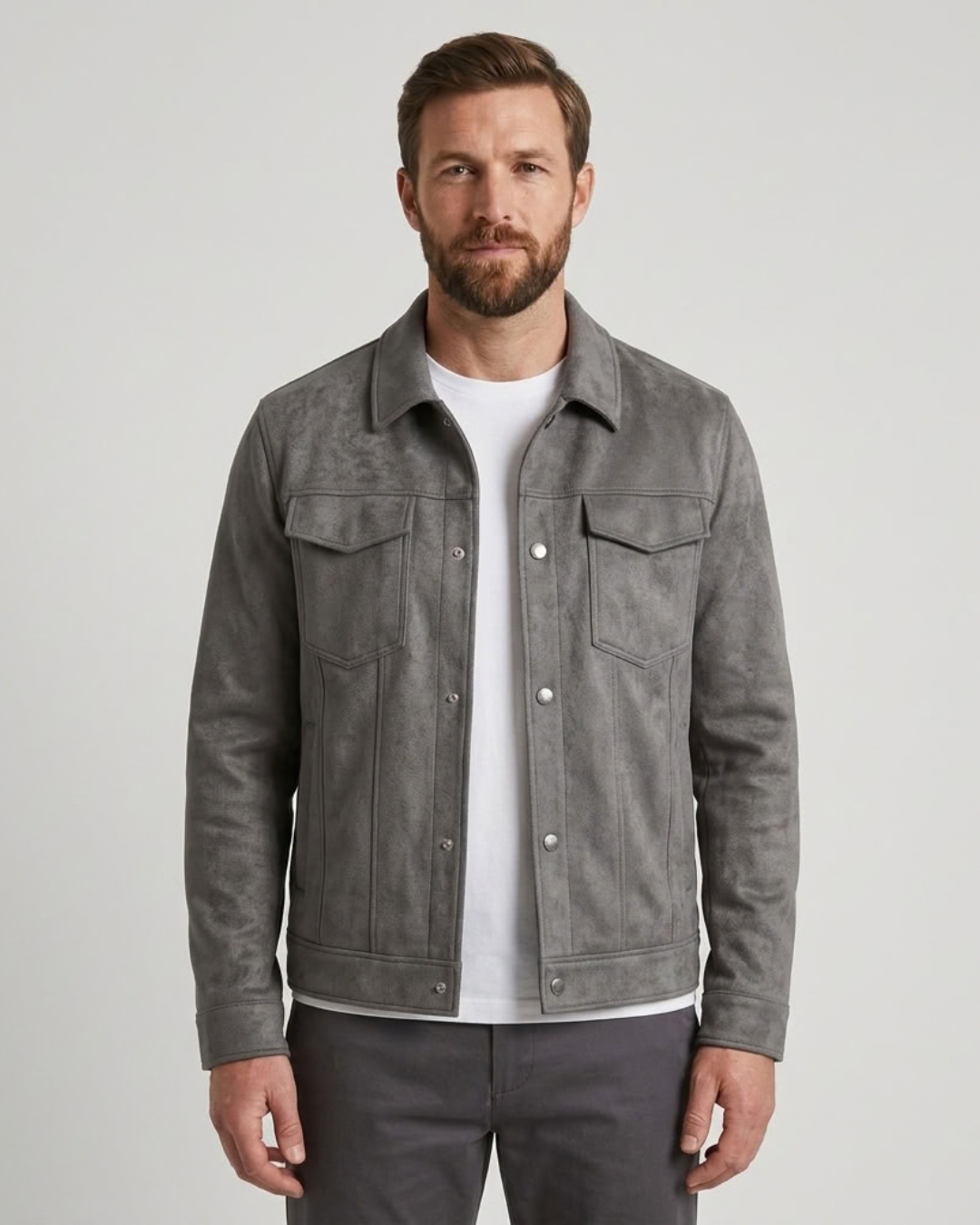 Vegan Suede Button-Up Jacket For Men