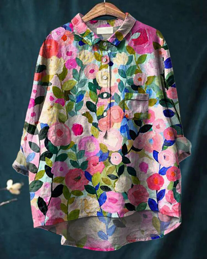 Leonie Women's Floral Blouse with Button Placket and Pocket - Elena Harper