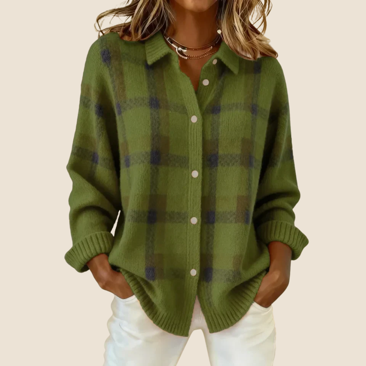 Trendy Women's Fleece Vest with Buttons and Checkered Pattern