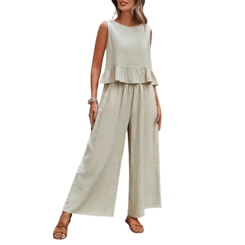 Greta Women's Set Ruffle Top Wide Pants Sleeveless - Elena Harper
