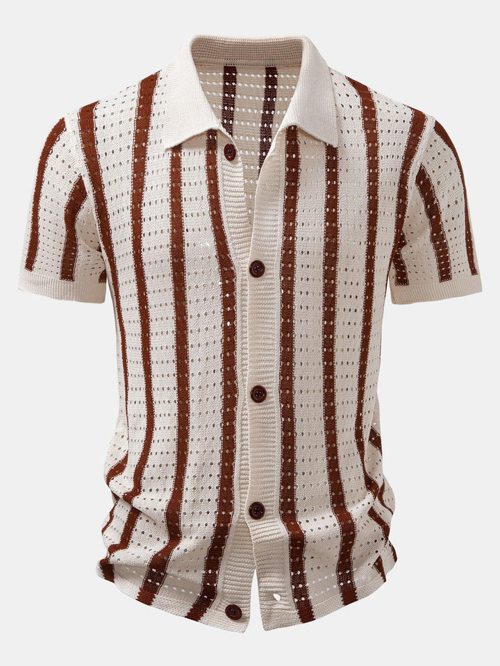 STRIPED SHIRT WITH EYELETS IN MESH