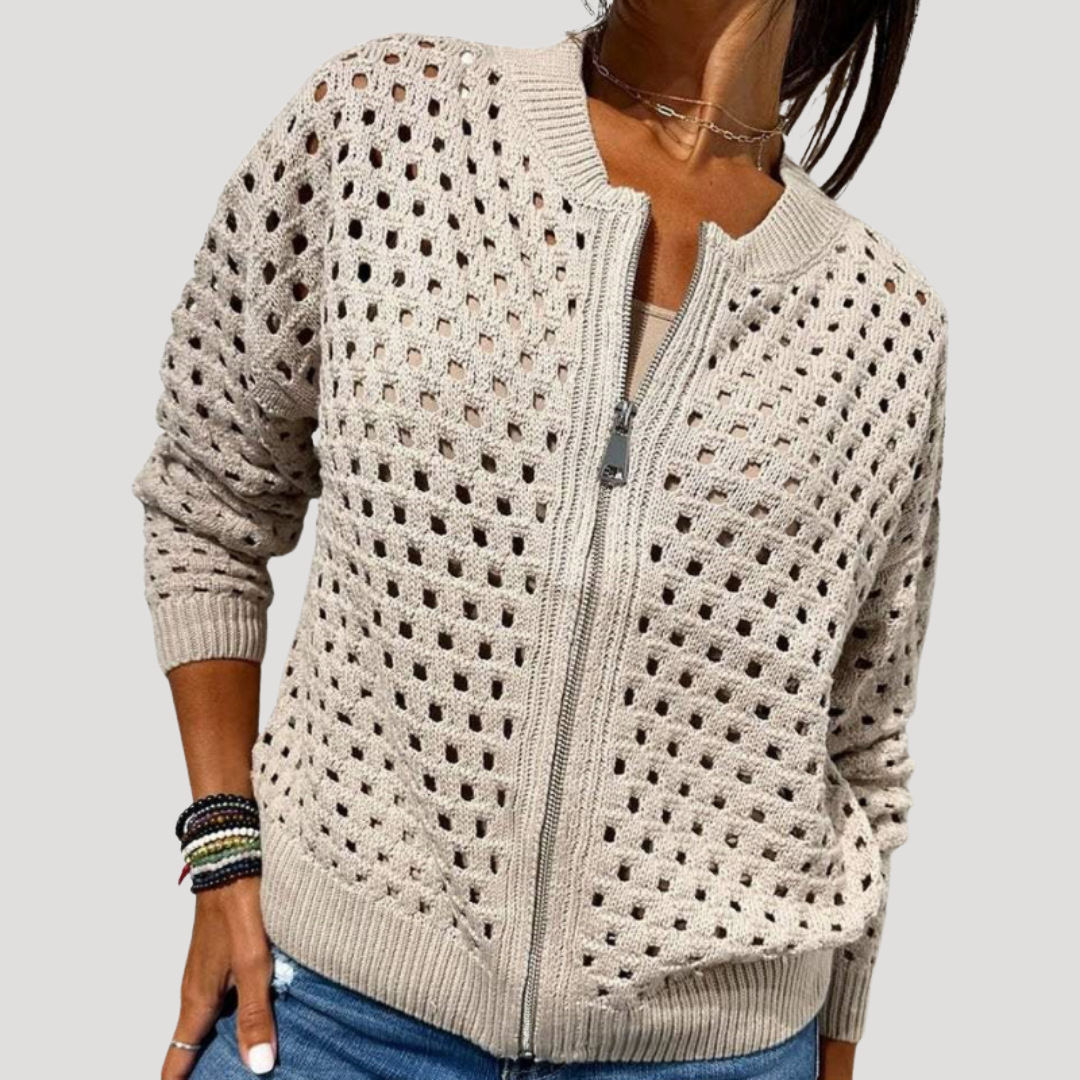 Women's Openwork Knit Zip Cardigan