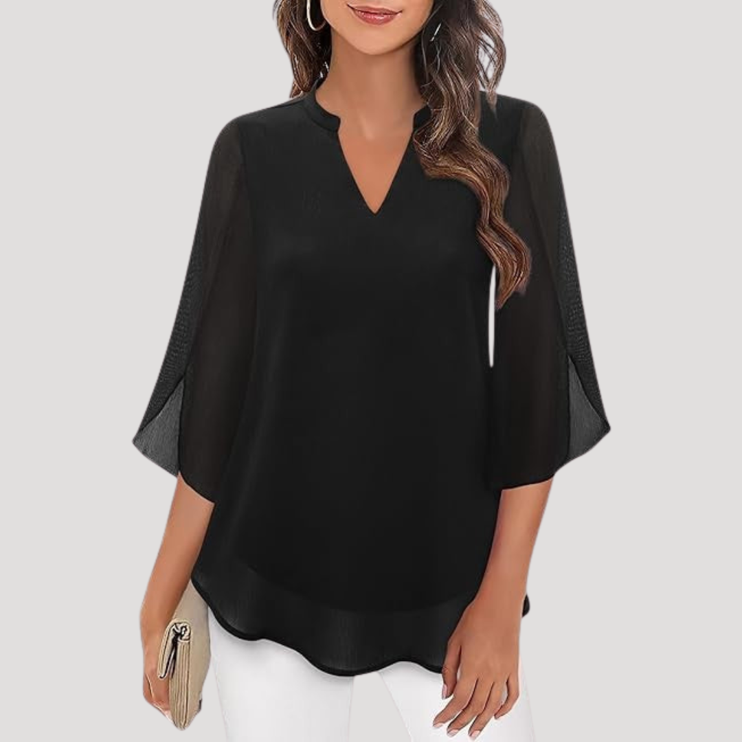 Women's Elegant V-Neck Blouse with Flared Sleeves
