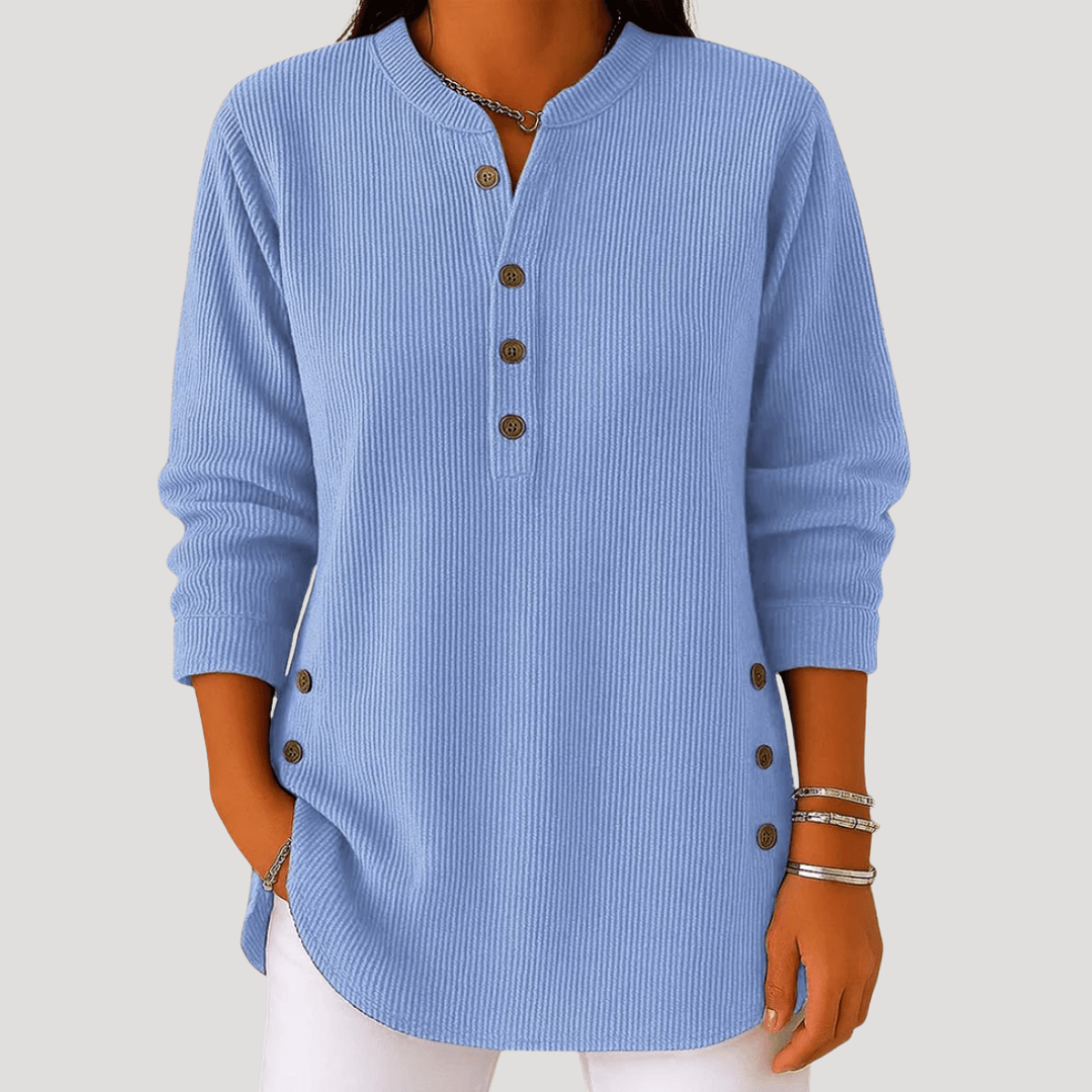 Women's Ribbed Long Sleeve Blouse with Buttons