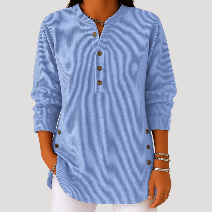Women's Ribbed Long Sleeve Blouse with Buttons