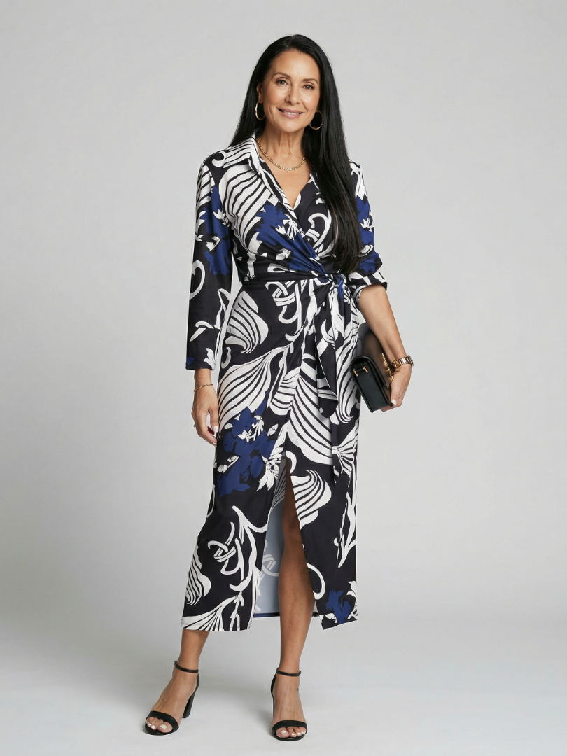 Elden Relaxed Wrap Midi Dress - Elena Harper
