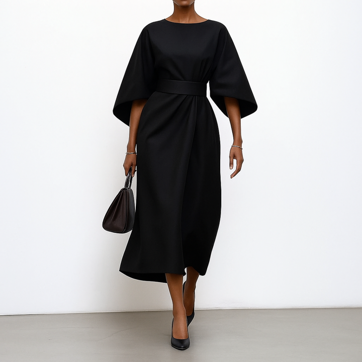 Elegant Long Dress with Batwing Sleeves - Elena Harper