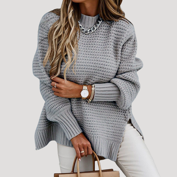 Women's Loose Knit Sweater with High Collar