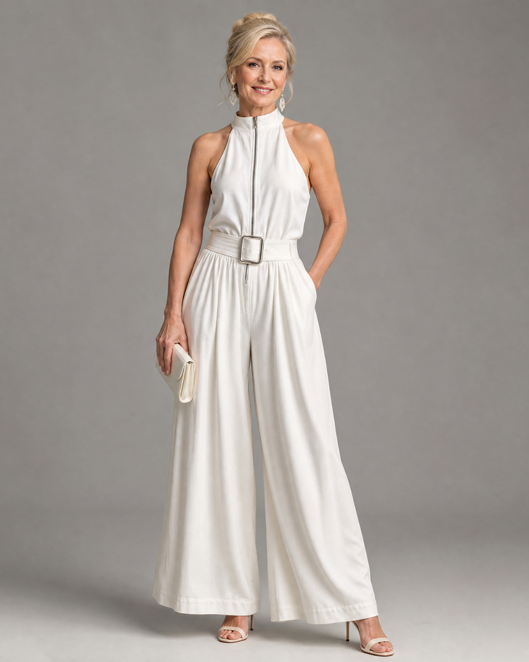 Astrielle Belted High Neck Wide Leg Sleeveless Jumpsuit - Elena Harper