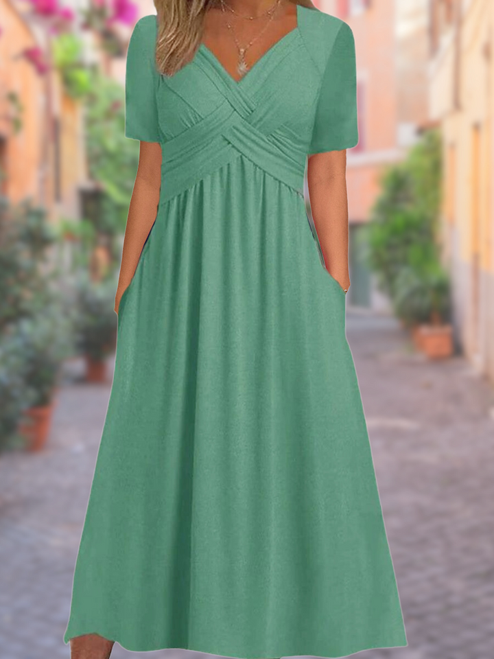 Cora Women's Comfortable V-Neck Pocket Dress - Elena Harper