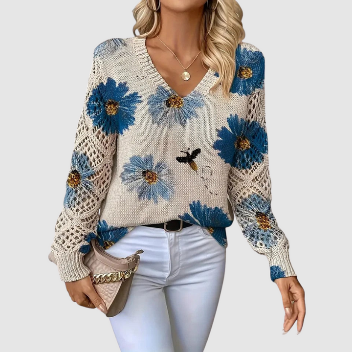 Meda Elegant Sweater with Floral Pattern - Elena Harper