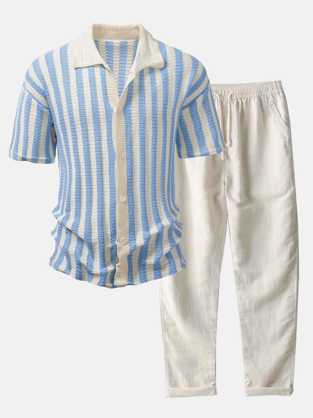 Gradient Shoulder Striped Shirt & Straight Leg Linen Pants - Elena Harper