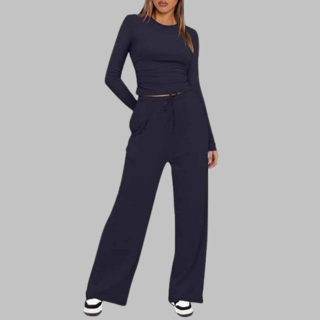 BELLE Casual Long Sleeve Top and Wide Leg Pants Set - Elena Harper