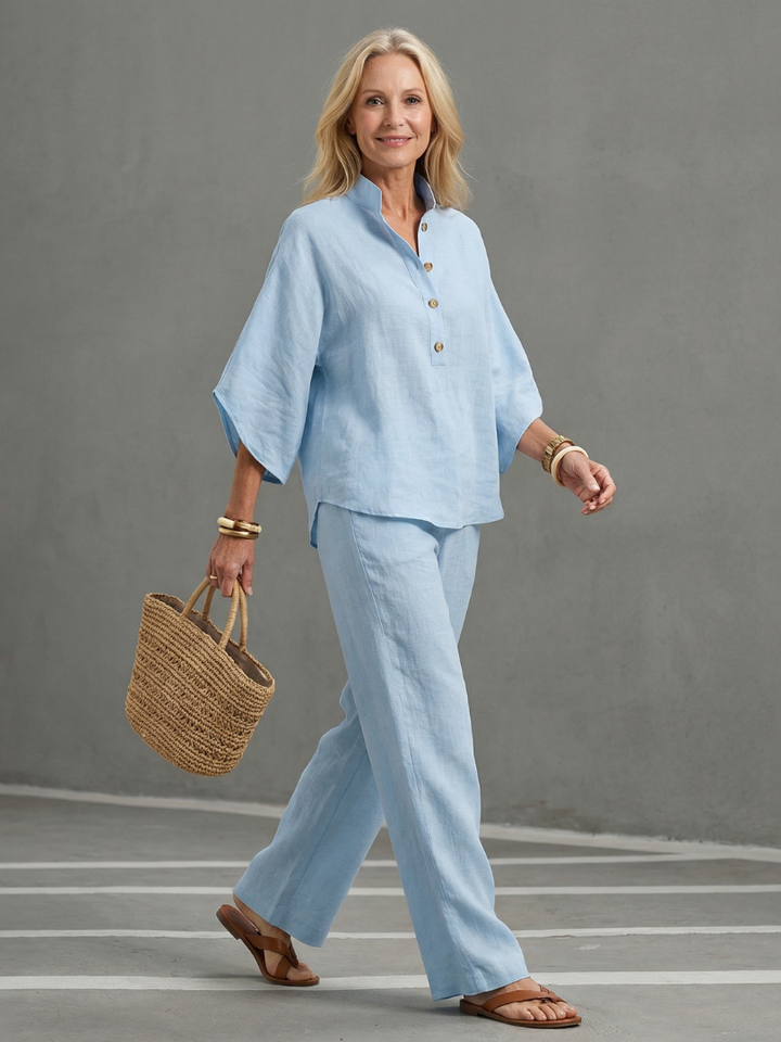 Women's Relaxed Button Front Tunic and Trouser Set
