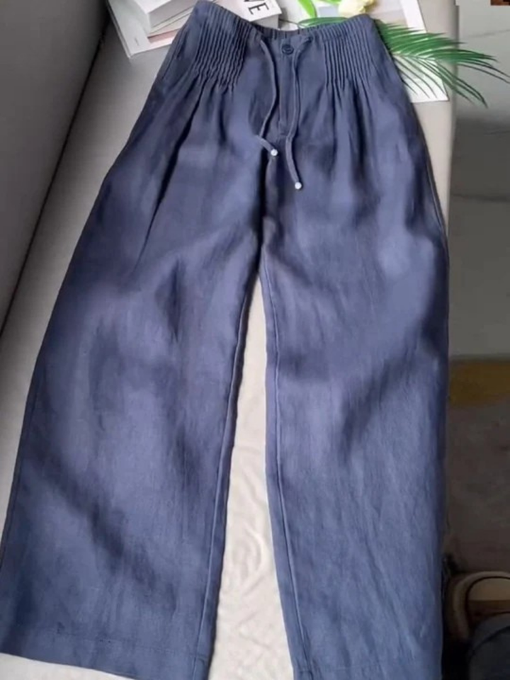 Camille Wide-leg Pants in Cotton and Linen Blend - Elena Harper