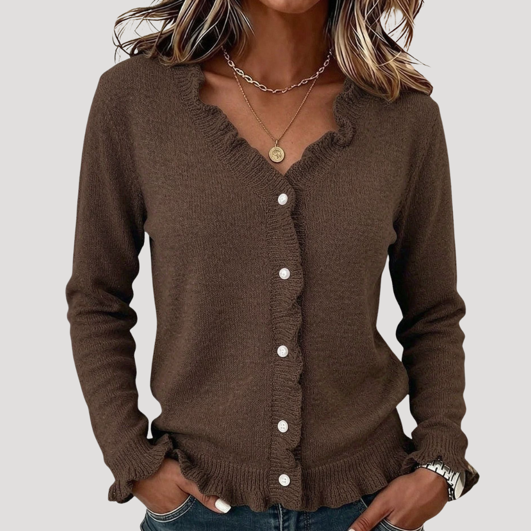 Women's Buttoned Ruffled Cardigan