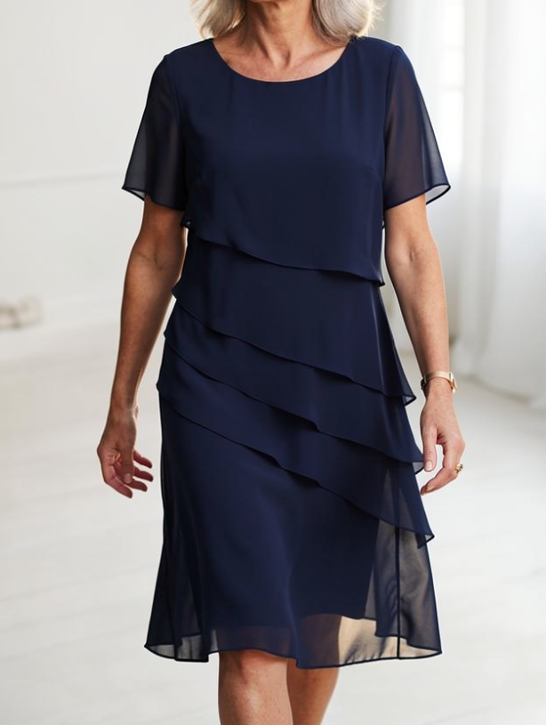Linda Elegant Comfort Ruffle Dress - Elena Harper