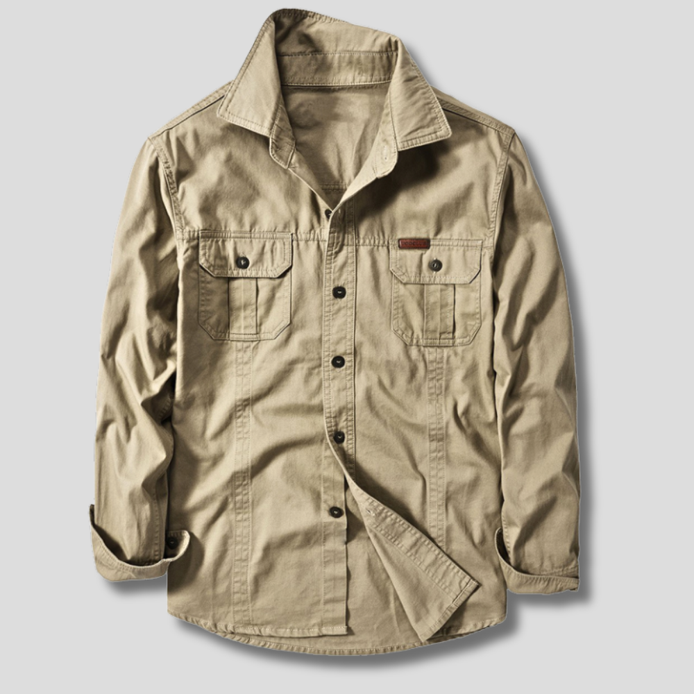 Men's Cargo Shirt with Double Chest Pockets and Button Cuffs