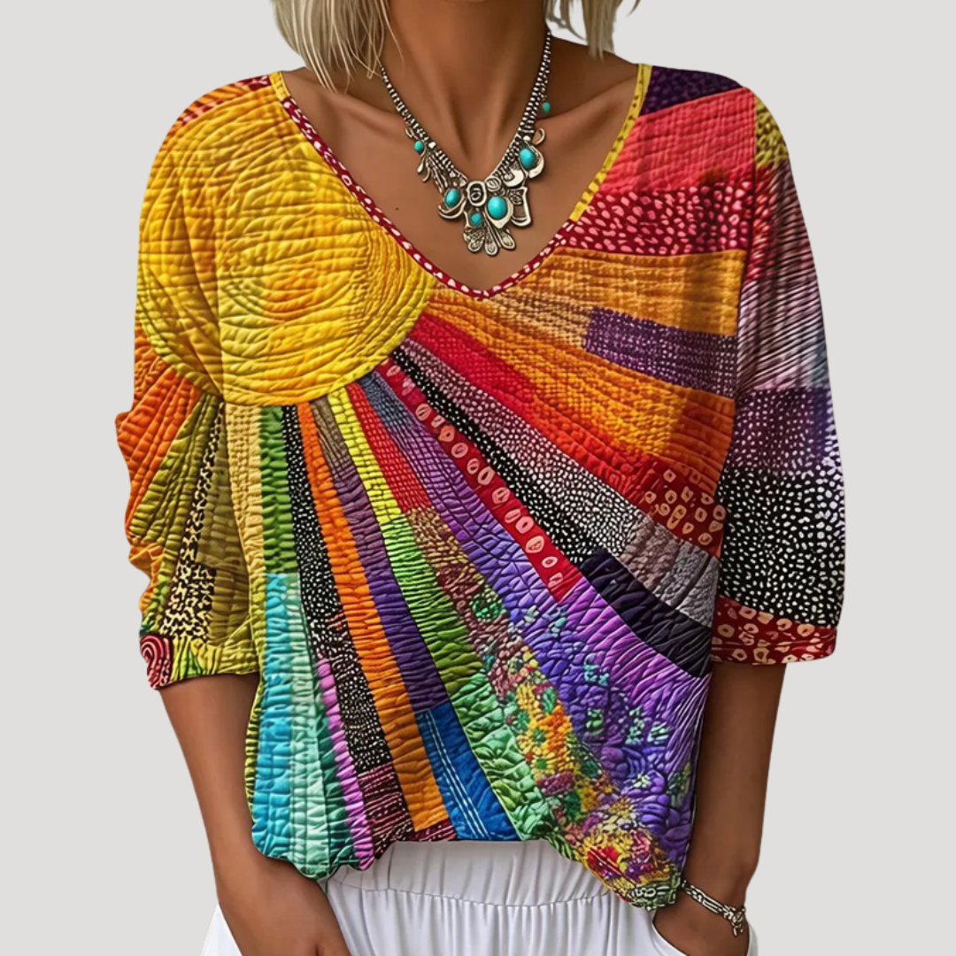 Women's Vintage Printed Short Sleeve Blouse