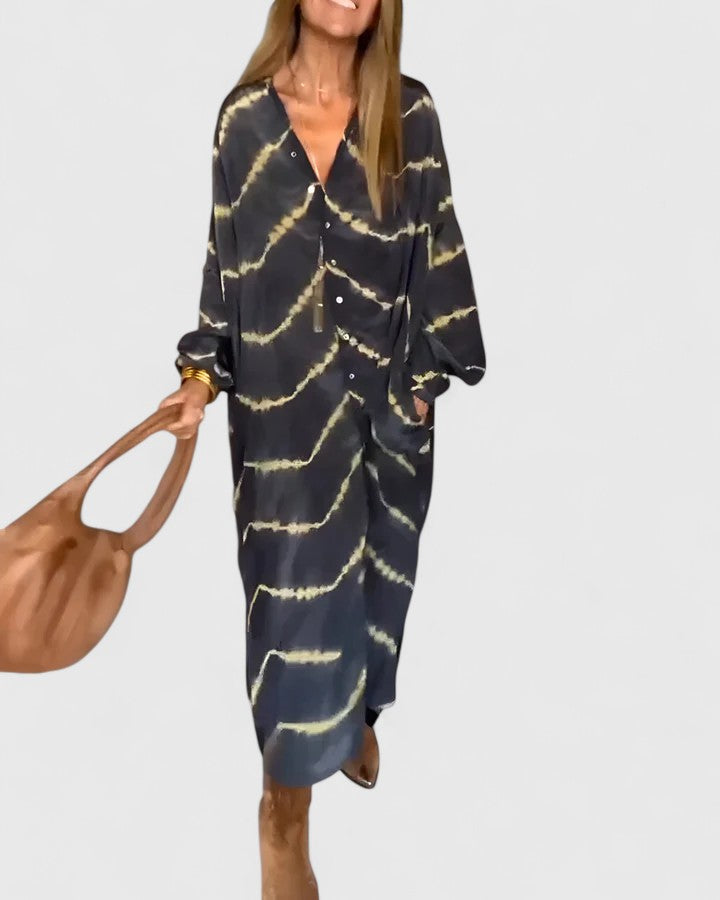 Amelie Elegant Boho Striped Maxi Dress - Elena Harper
