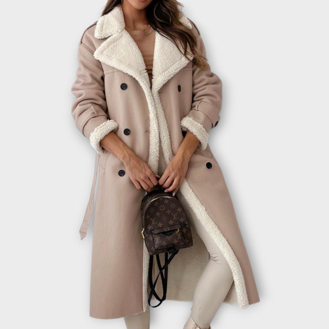 Double Breasted Sherpa Lined Trench Coat - Elena Harper
