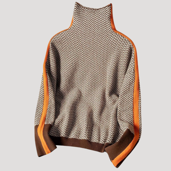 Women's Jacquard Roll Neck Sweater with Contrasting Sleeves