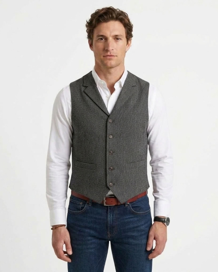 Men's Chevron Patterned Fitted Vest