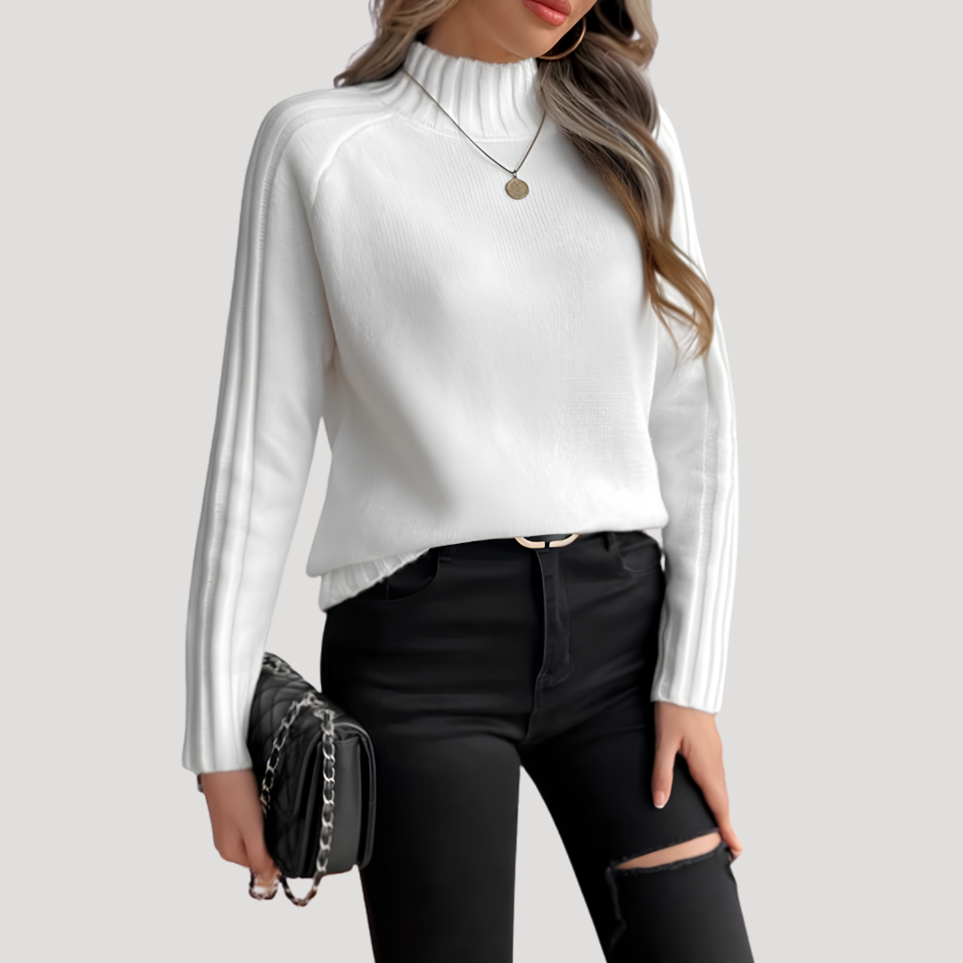 Women's Knit Sweater with High Neck and Long Sleeves