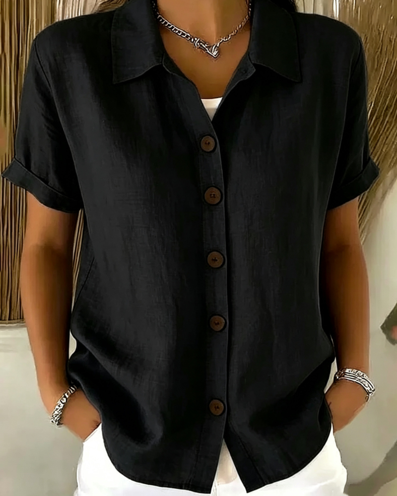 Women's Button-Up Short Sleeve Blouse in Lightweight Fabric