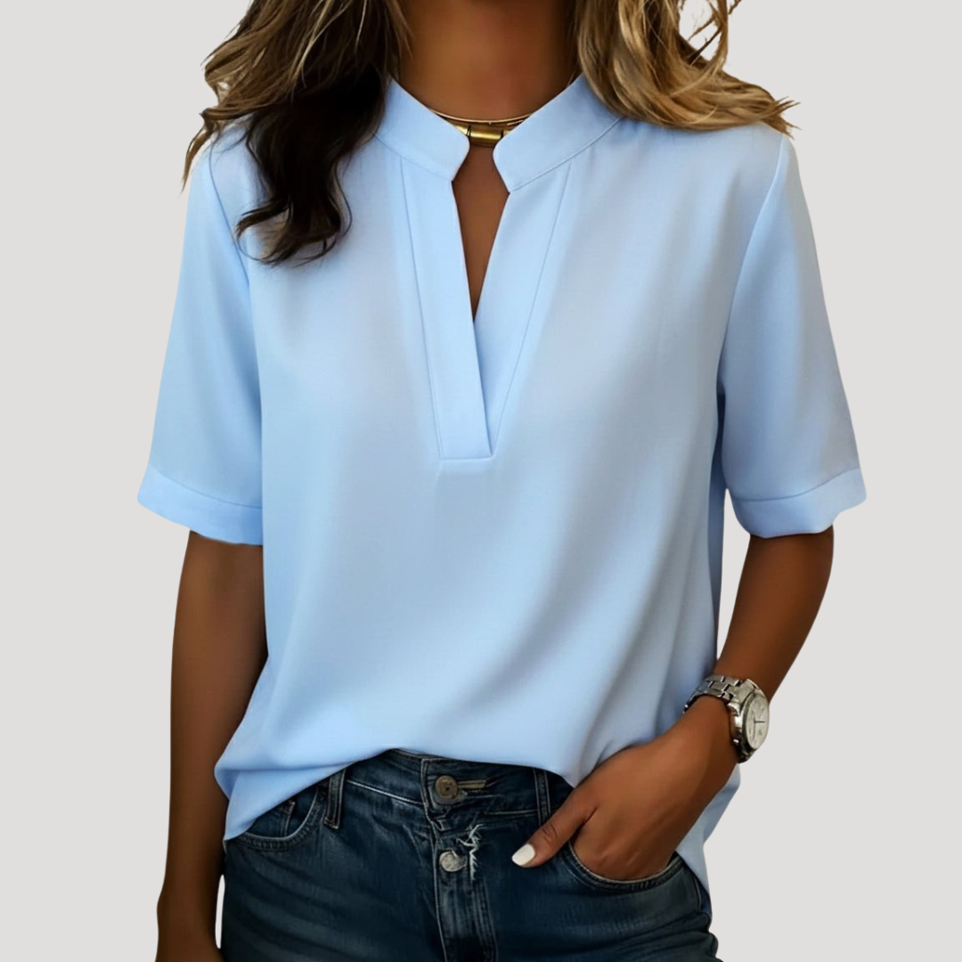 Chic Women's Blouse with V-Neck and Short Sleeves