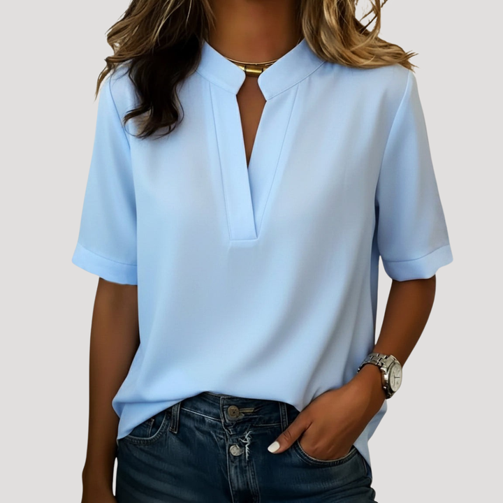 Chic Women's Blouse with V-Neck and Short Sleeves
