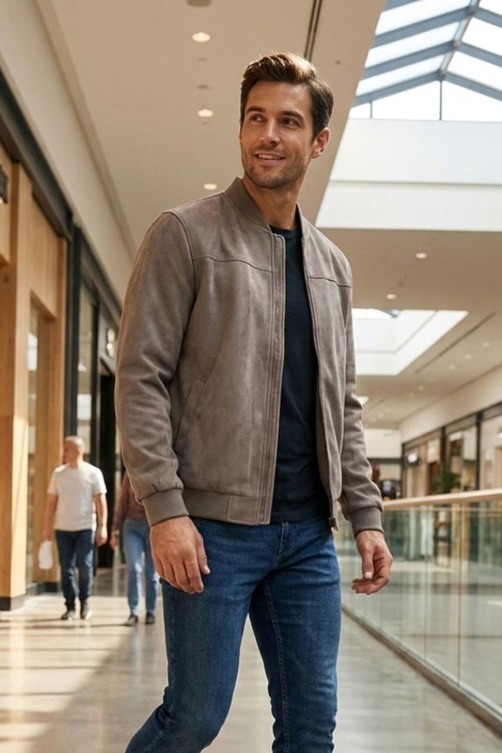 Men's Jacket with Zipper and Stand-Up Collar
