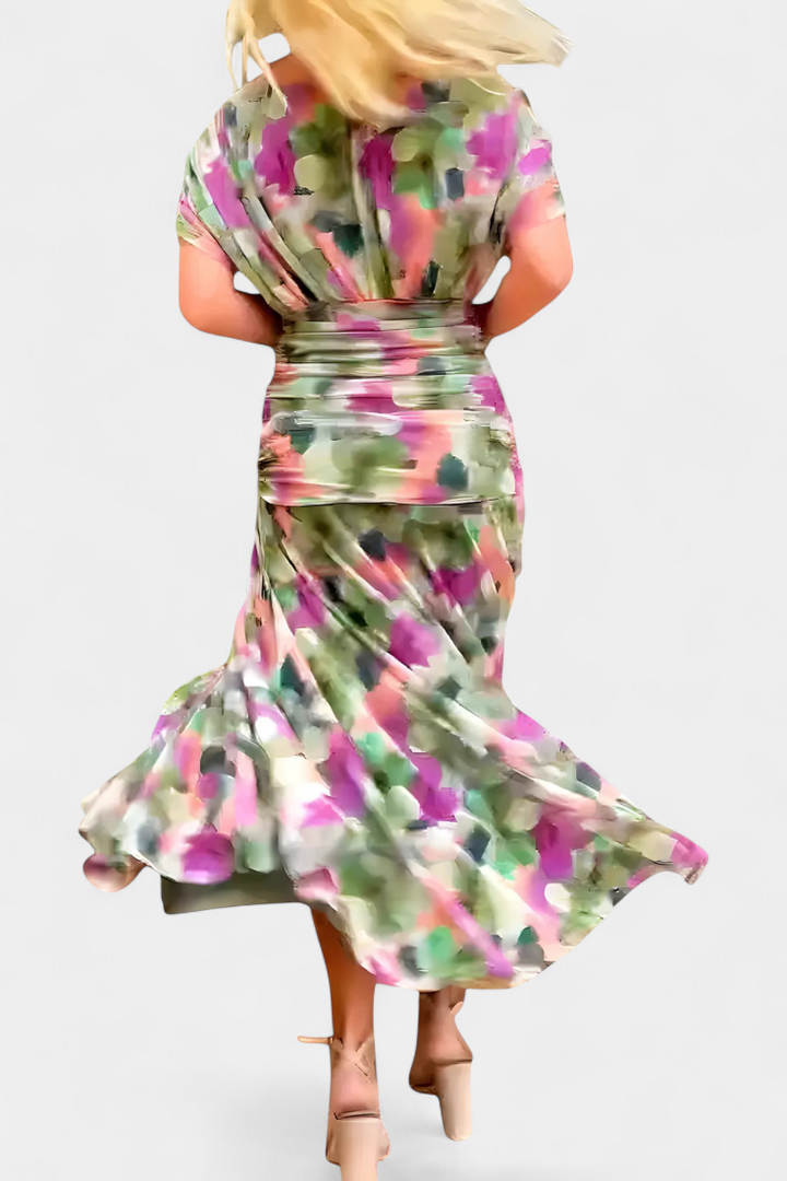 Lordanka Long Dress with V-Neck and Floral Pattern, view 7 - Elena Harper