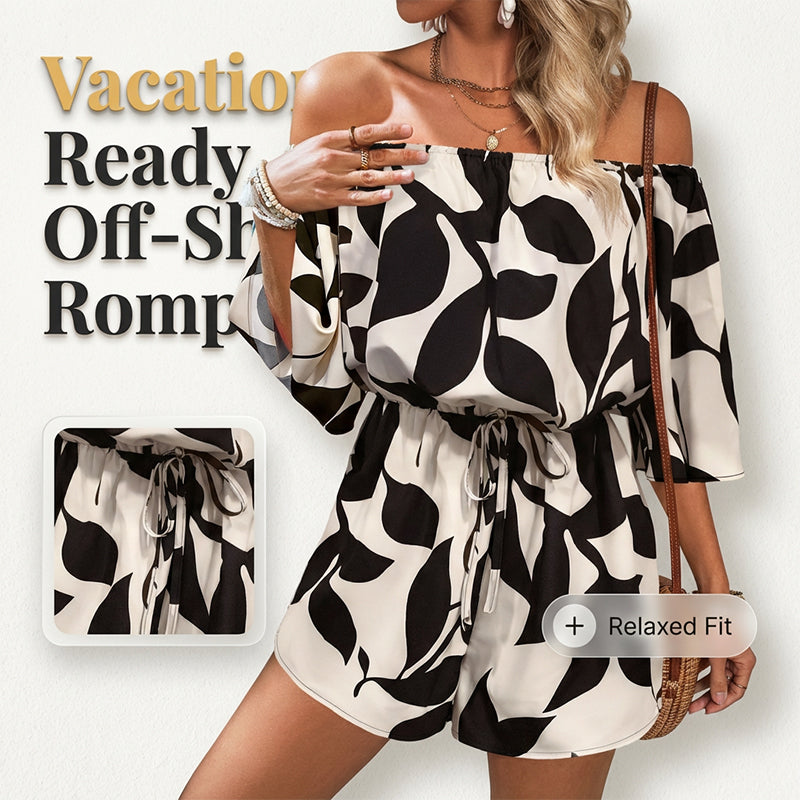 Women's Off-Shoulder Short Jumpsuit with Adjustable Waist