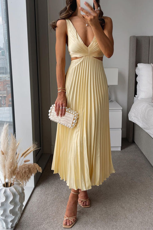 EVA Cut Out Waist Sleeveless Pleated Maxi Dress - Elena Harper