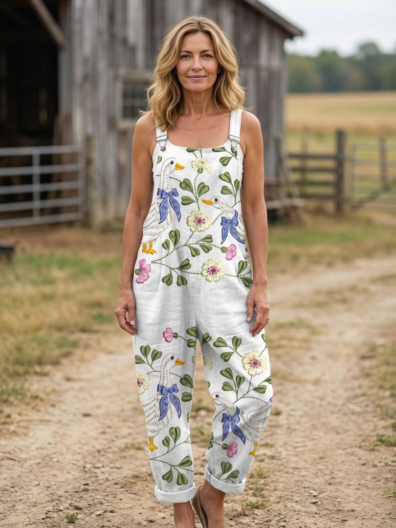 Women's Relaxed Strap Jumpsuit with Botanical Print