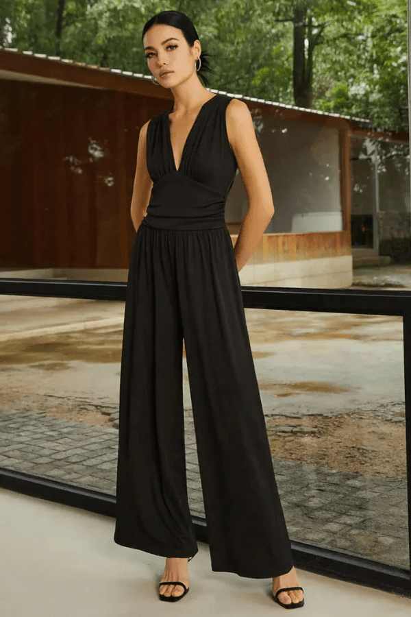 Elegant Modern Women's Jumpsuit - Chic V-Cut Neckline