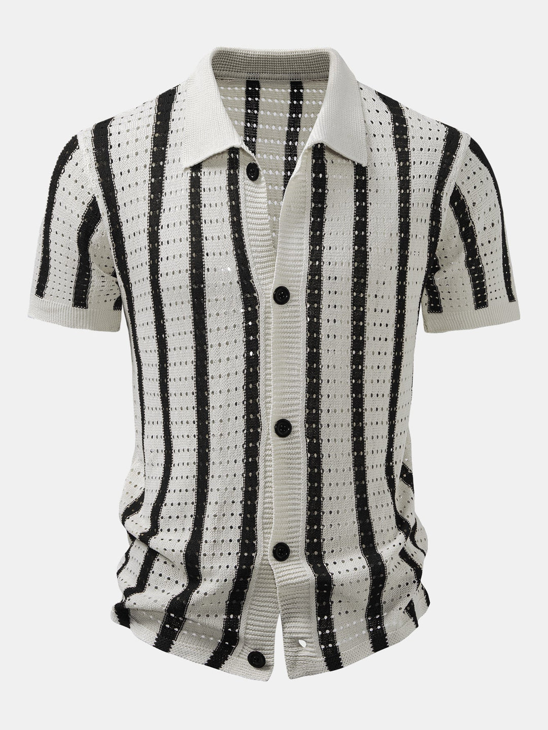 STRIPED SHIRT WITH KNITTED EYELETS & STRAIGHT LEG LINEN PANTS