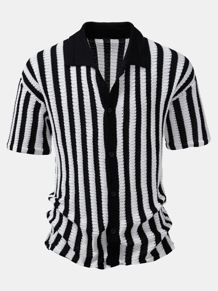 Gradient Shoulder Striped Shirt & Straight Leg Linen Pants - Elena Harper