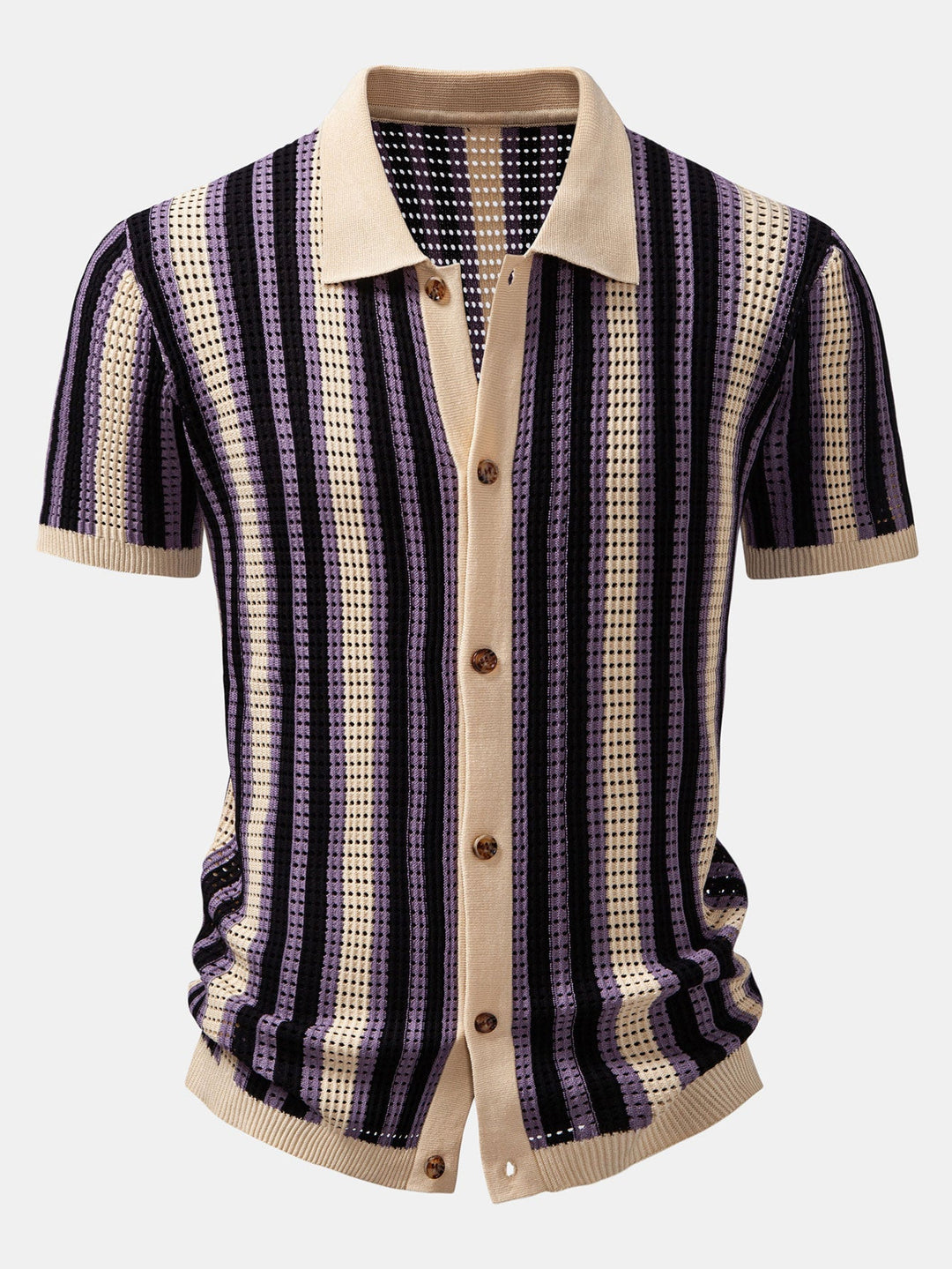 STRIPED SHIRT WITH CROCHET EYELETS & STRAIGHT LEG LINEN PANTS