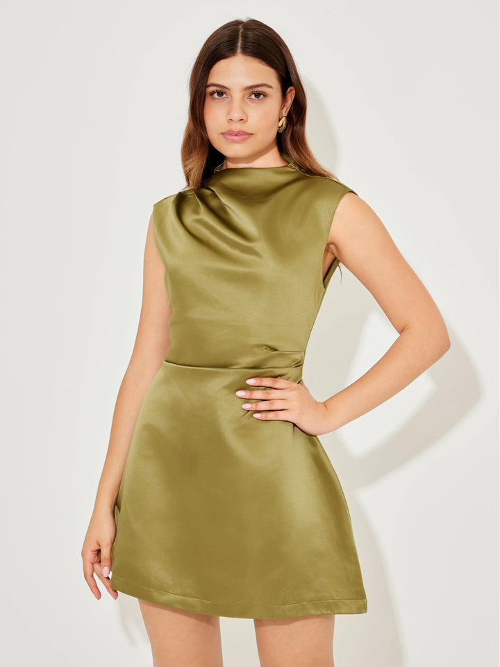 Satin Straight Neck Mini Dress