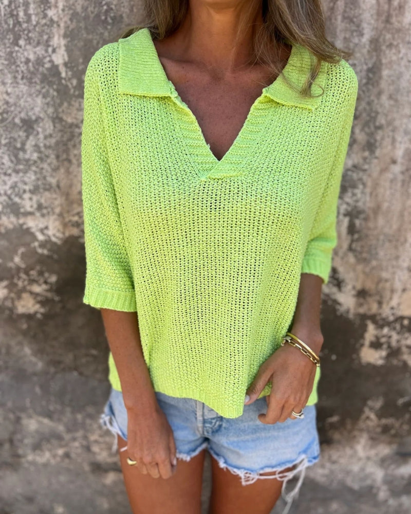 Peyton Casual Knit Long Sleeve V-Neck Pullover - Elena Harper