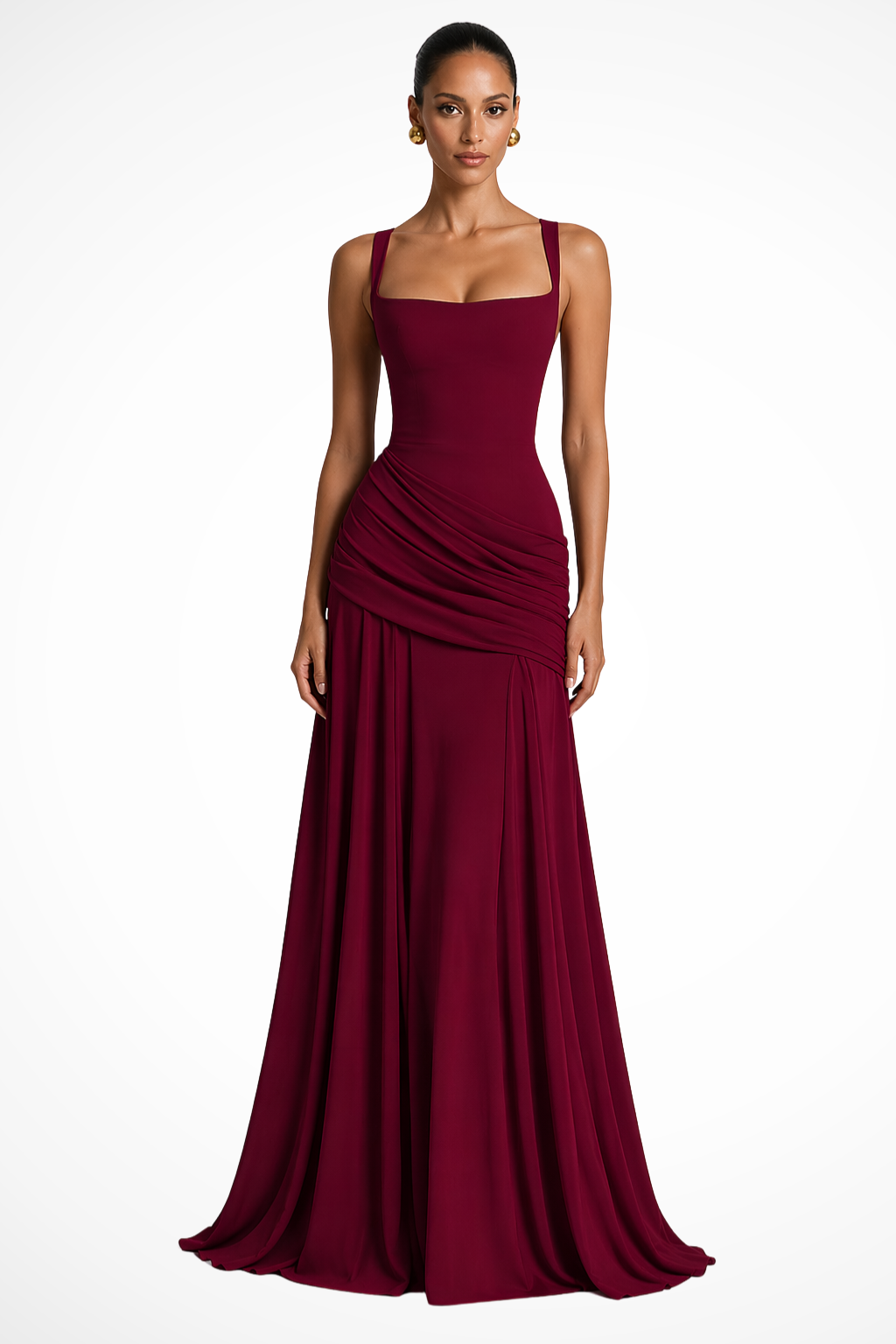 Wedding Guest Maxi Dress with Square Neck and Split