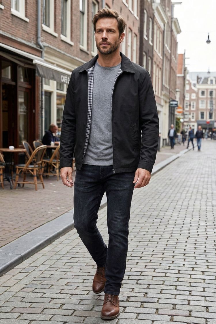 Men's Harrington Jacket | Lapel Collar & Zipper
