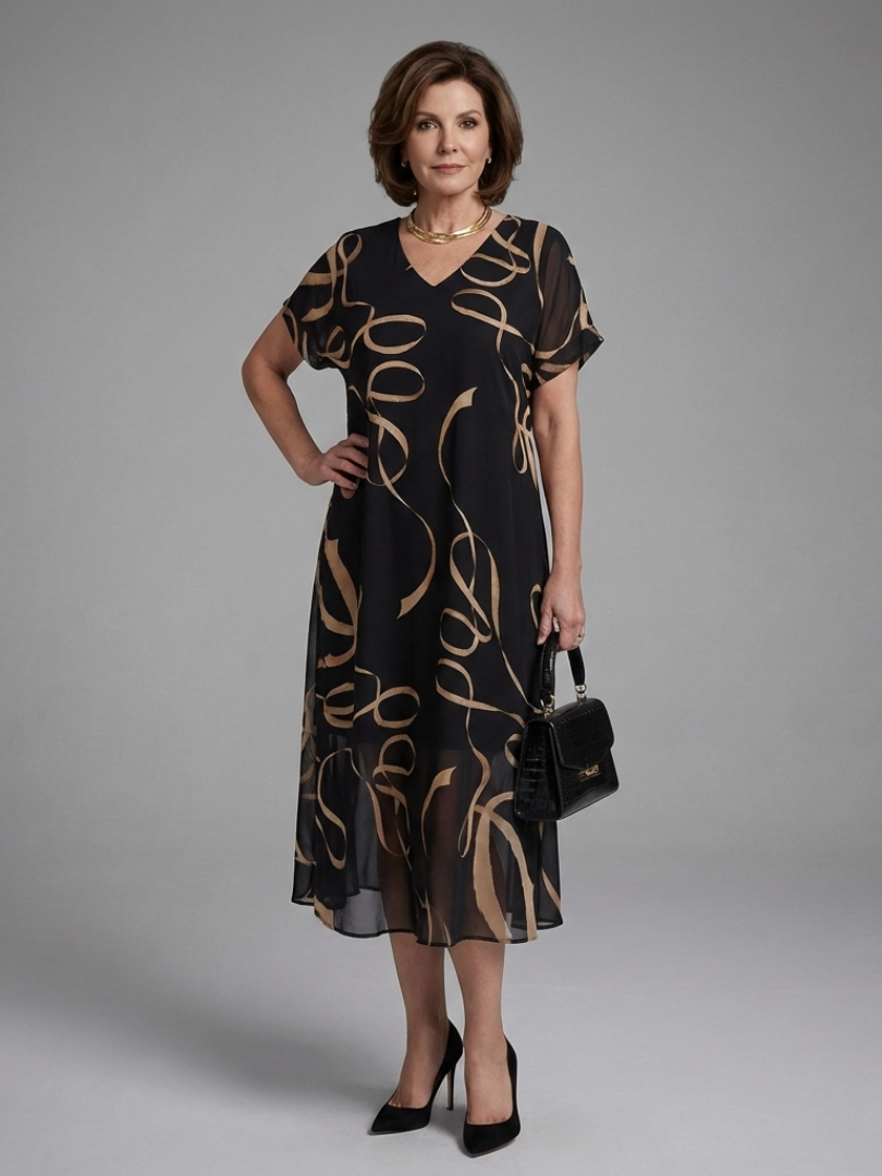 Adria Short Sleeve Abstract Midi Dress - Elena Harper