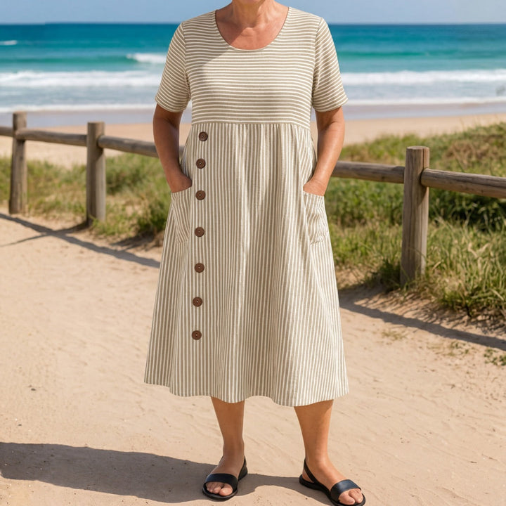 Summer Striped Dress Flowing and Elegant Cut - Elena Harper