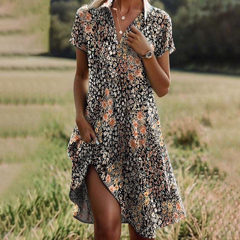 Marissa Floral V-Neck Casual Dress - Elena Harper