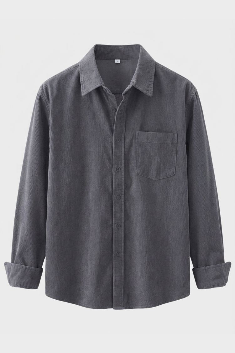 Men's Cord Shirt with Button Placket and Chest Pocket