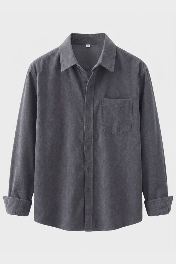 Men's Cord Shirt with Button Placket and Chest Pocket